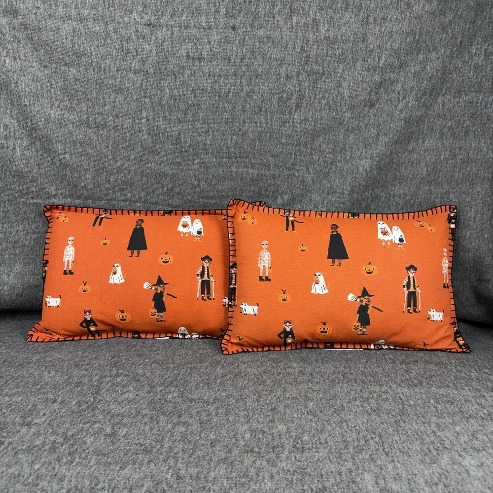 Hyde & Eek Trick Or Treaters Throw Pillow Set Of 2 12x18 Orange Halloween
